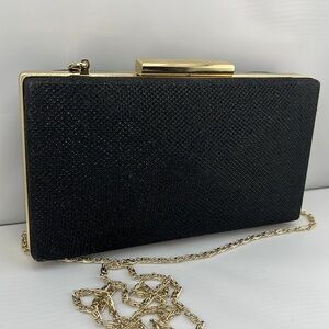 Natasha Black Metallic Gold Clutch Evening‎ Purse Handbag Bag